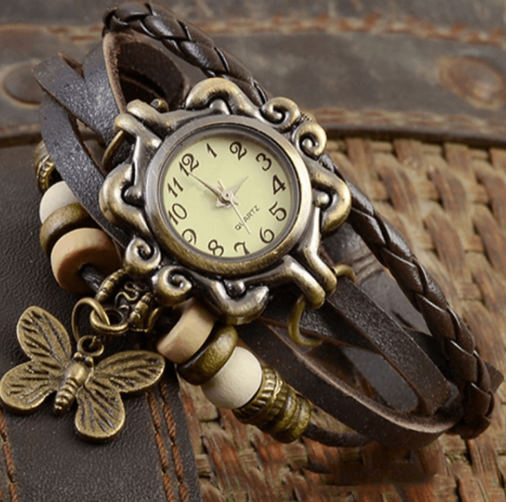 Womens Vintage Bracelet Watch Leather Wrap Boho Quartz