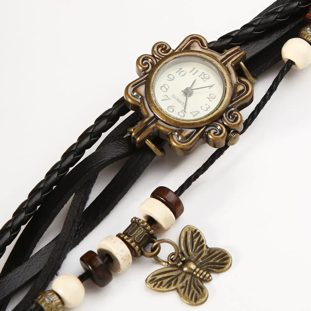Womens Vintage Bracelet Watch Leather Wrap Boho Quartz