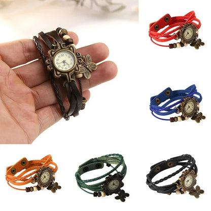 Womens Vintage Bracelet Watch Leather Wrap Boho Quartz