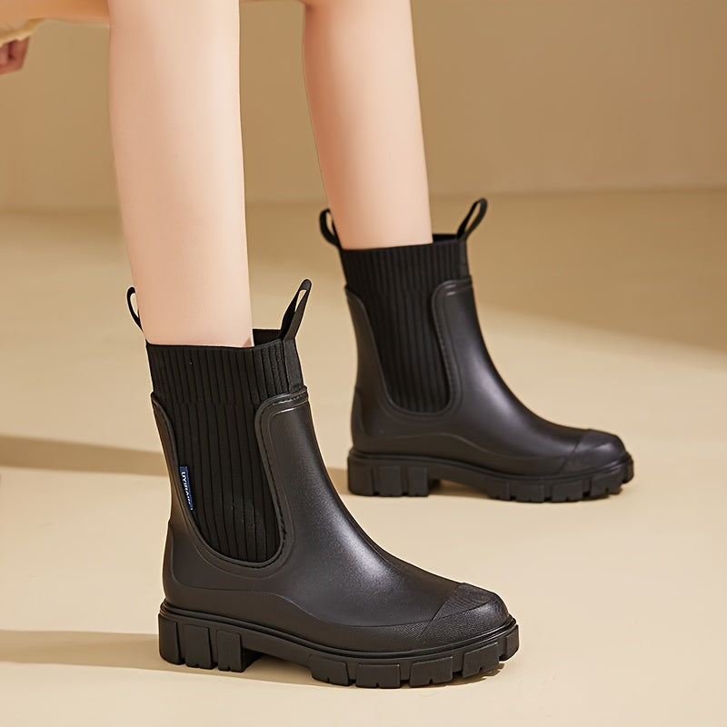 Womens Waterproof Rain Boots Platform Sole Outdoor Rubber Boots