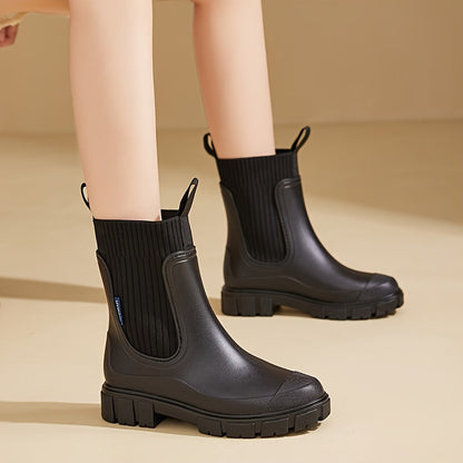 Womens Waterproof Rain Boots Platform Sole Outdoor Rubber Boots