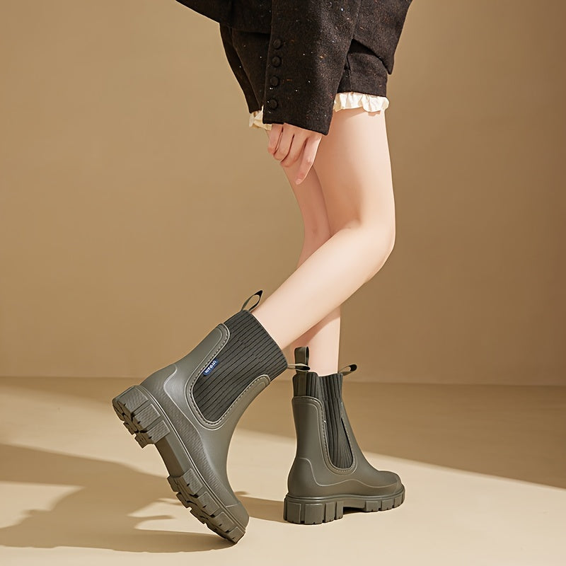 Womens Waterproof Rain Boots Platform Sole Outdoor Rubber Boots