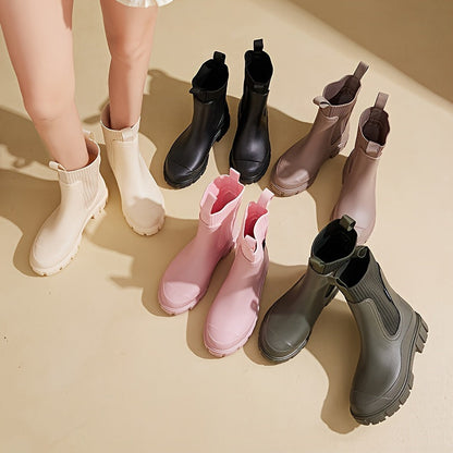 Womens Waterproof Rain Boots Platform Sole Outdoor Rubber Boots