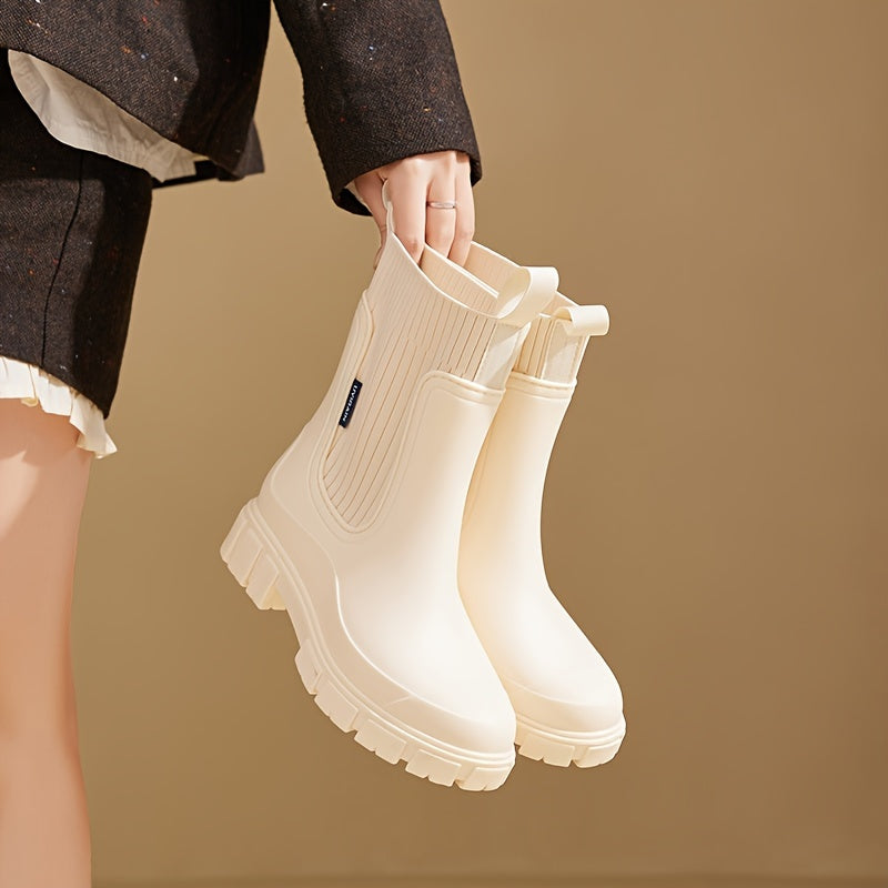 Womens Waterproof Rain Boots Platform Sole Outdoor Rubber Boots