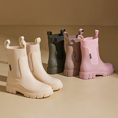 Womens Waterproof Rain Boots Platform Sole Outdoor Rubber Boots
