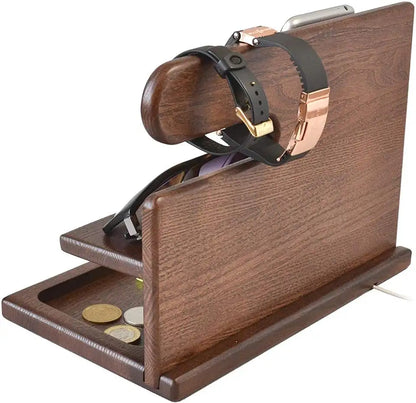 Wooden Phone Docking Station Desk Organizer Stand