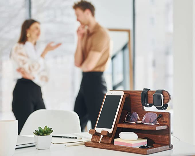 Wooden Phone Docking Station Desk Organizer Stand