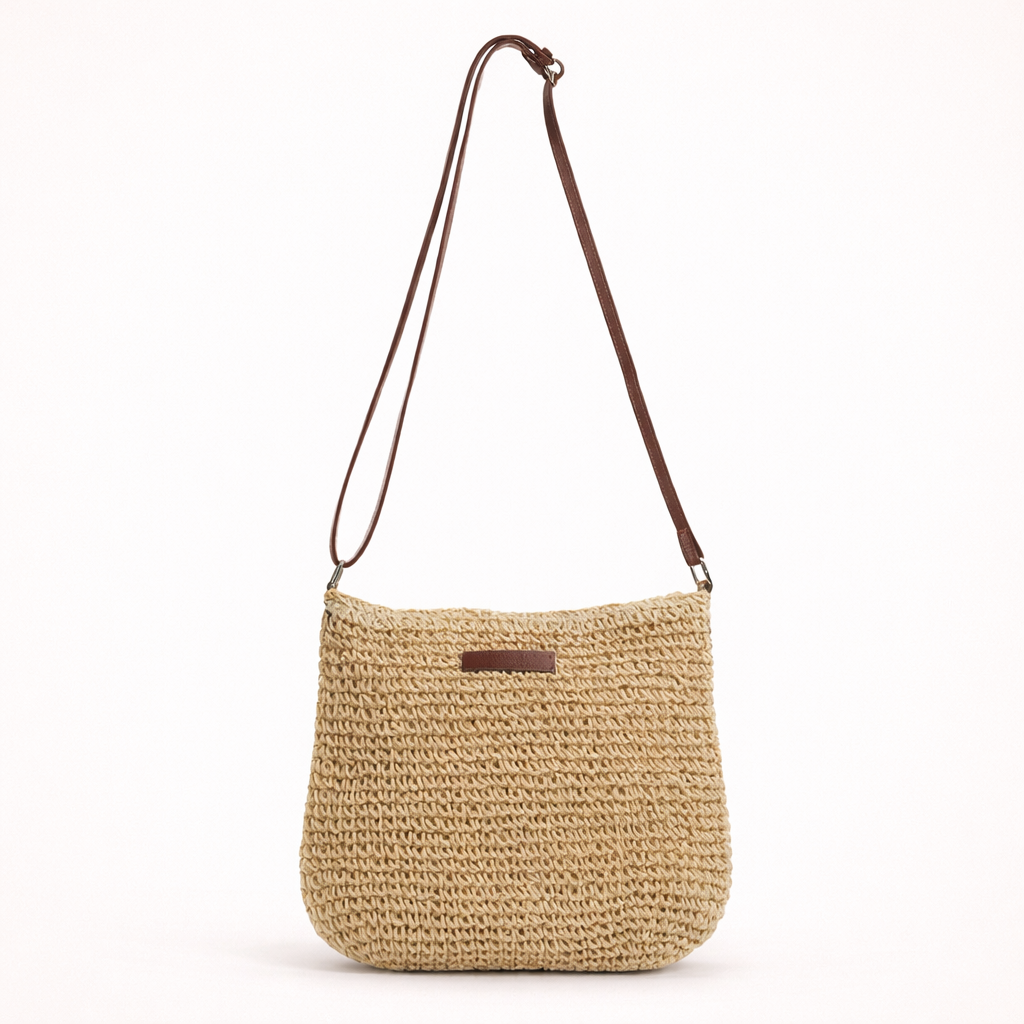 Woven Straw Crossbody Beach Bag Lightweight Summer Handbag