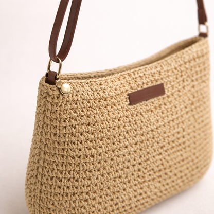 Woven Straw Crossbody Beach Bag Lightweight Summer Handbag